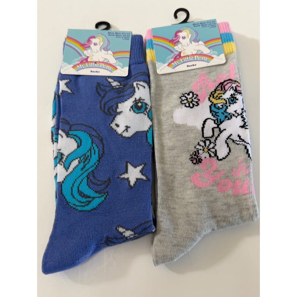 My Little Pony Crew Socks 2 Pair Set Blue Grey‎ Hasbro Shoe Size 6.5-12 NEW